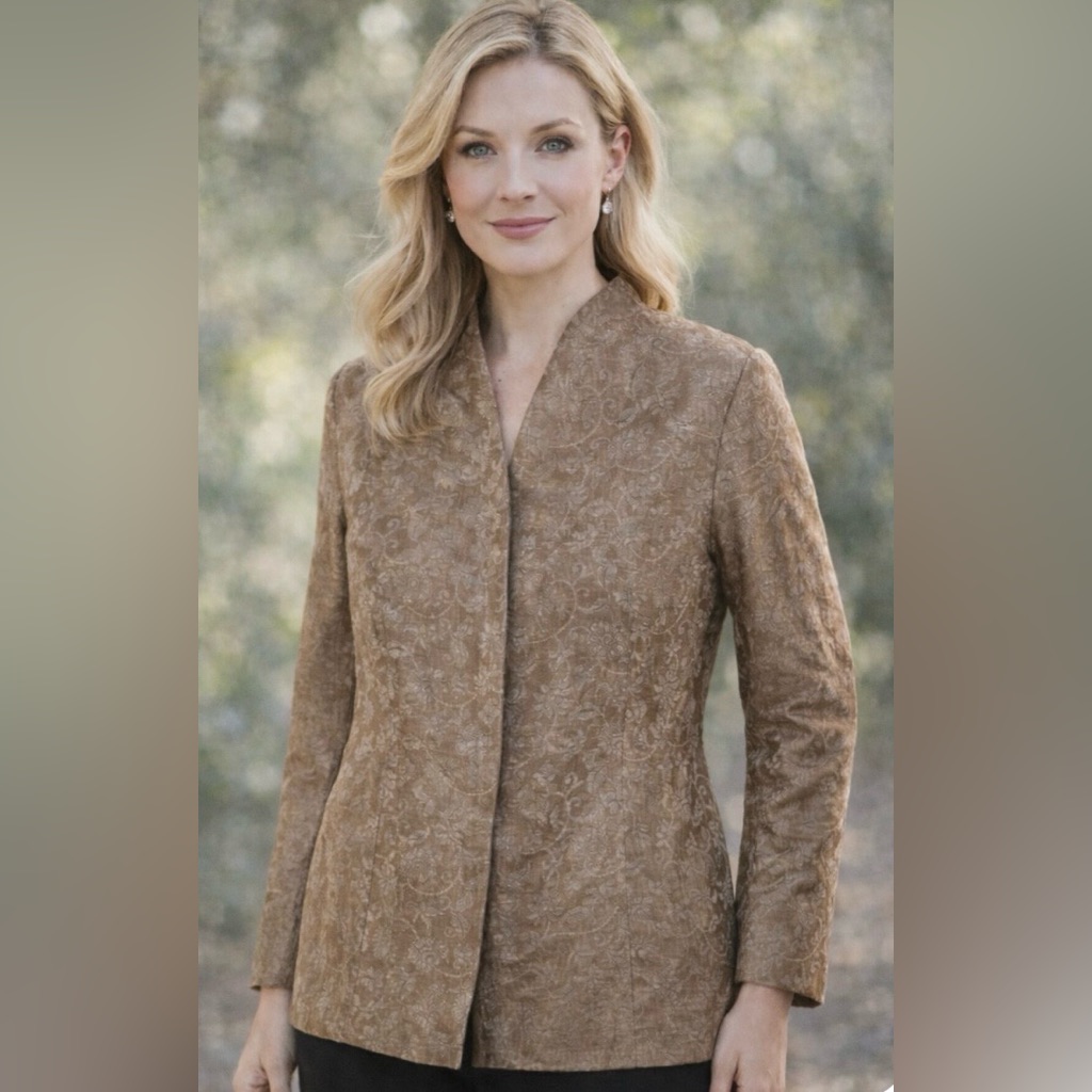 Lafayette 148 Linen Jacquard Blazer Earthy Brown Floral Tailored Jacket 8